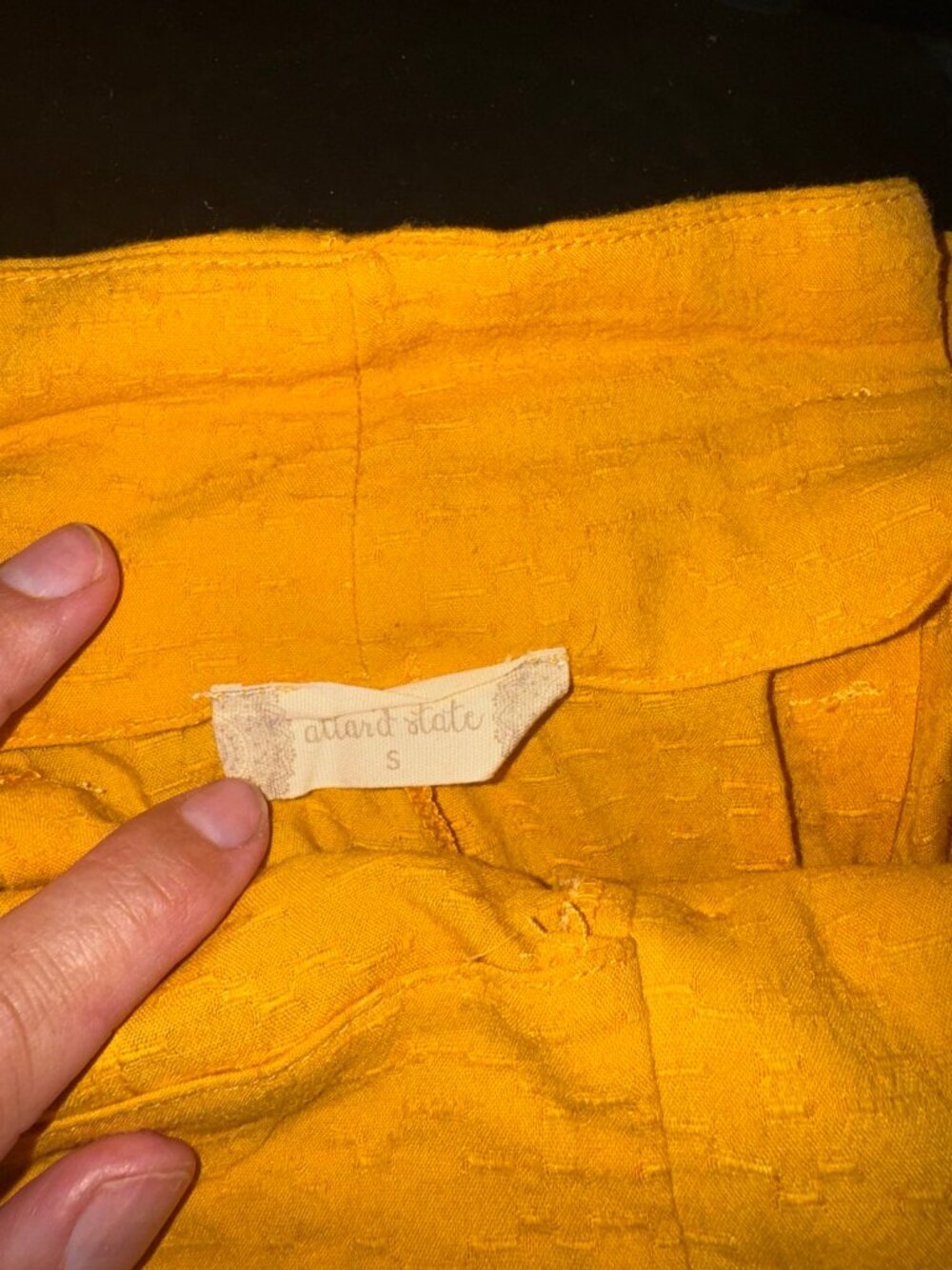 Fountain Slate Mustard Textured Tie Waist Blouse